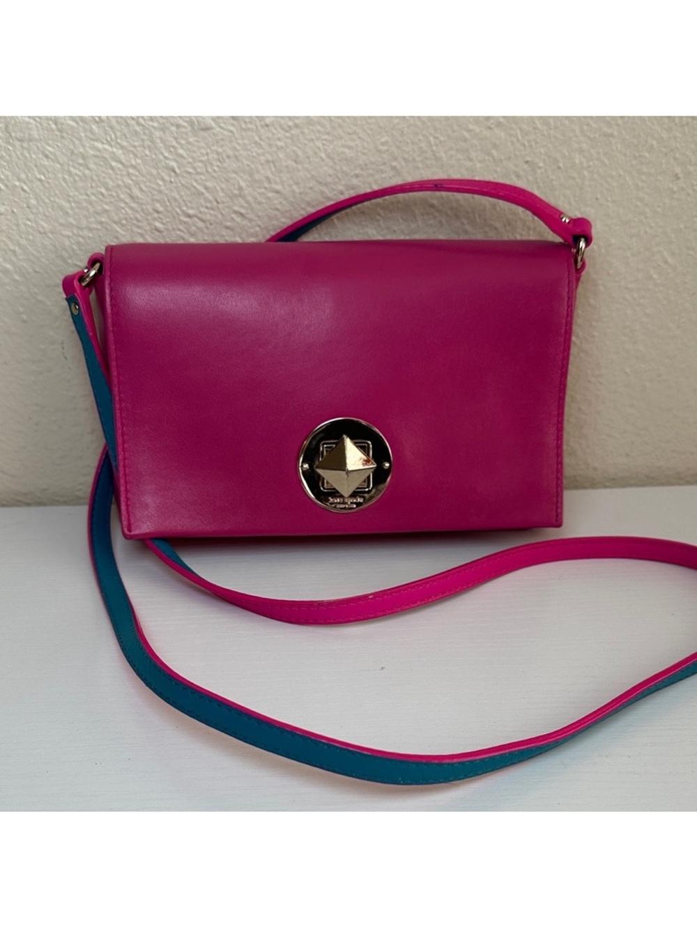 kate spade Fuchsia Leather Crossbody with Teal-Trim Strap and Gold Accent